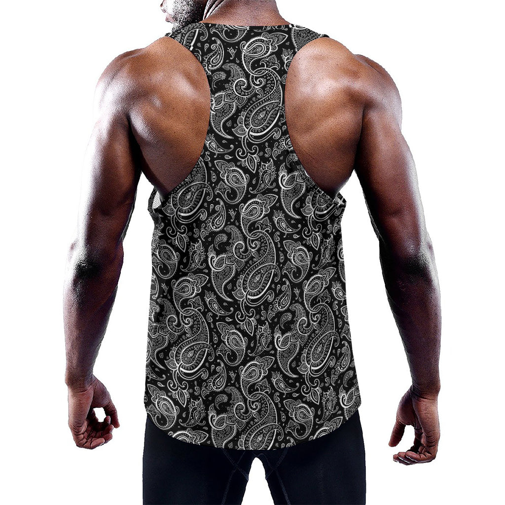 Black And White Paisley Pattern Print Training Tank Top