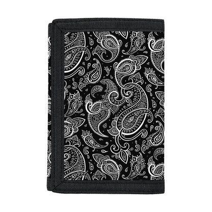Black And White Paisley Pattern Print Trifold Wallet
