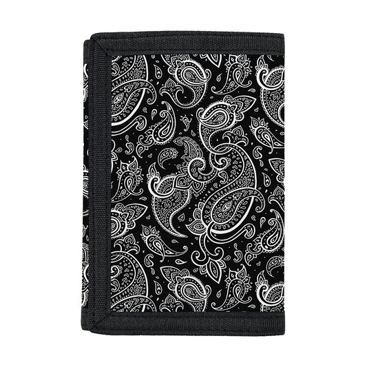 Black And White Paisley Pattern Print Trifold Wallet