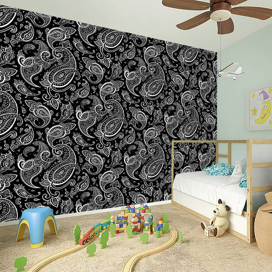 Black And White Paisley Pattern Print Wall Sticker