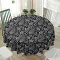 Black And White Paisley Pattern Print Waterproof Round Tablecloth