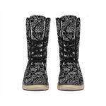 Black And White Paisley Pattern Print Winter Boots