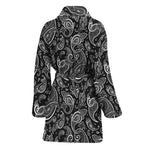 Black And White Paisley Pattern Print Women's Bathrobe