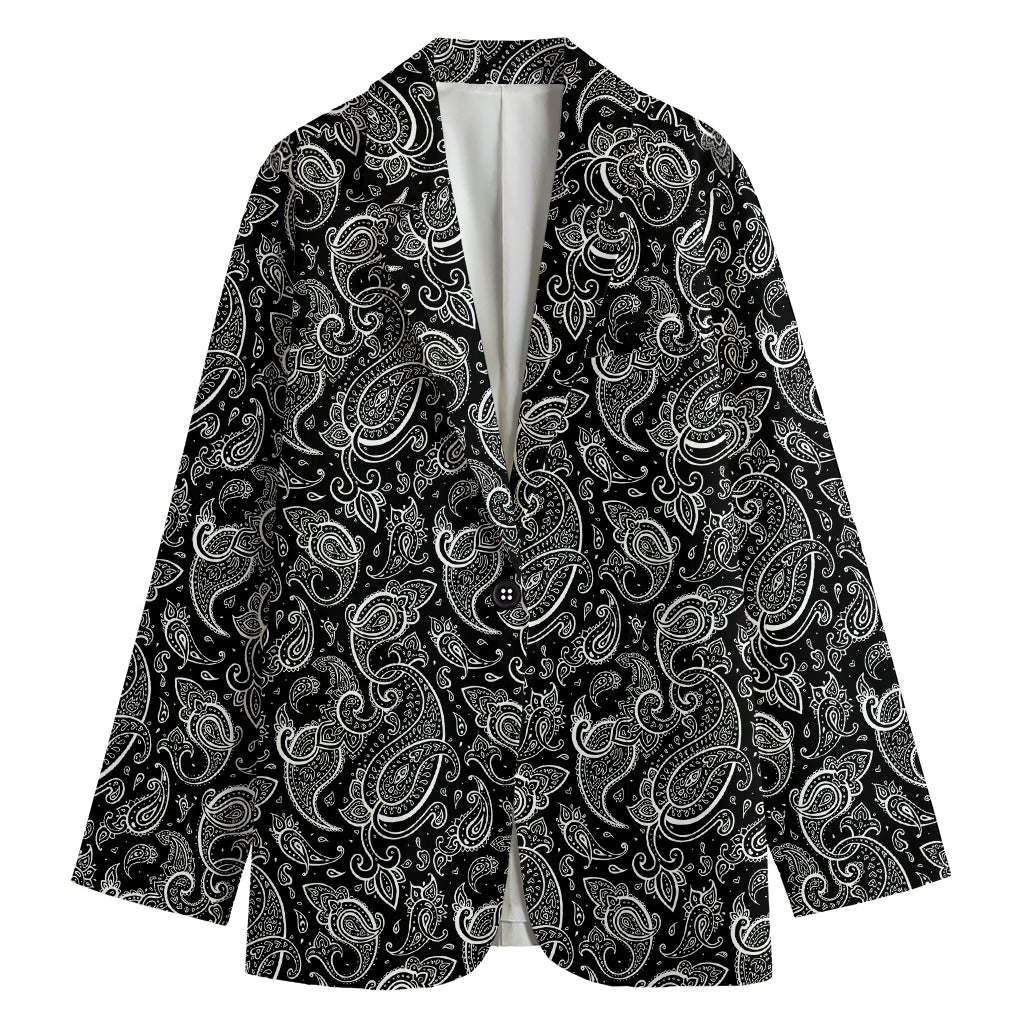 Black And White Paisley Pattern Print Women's Blazer