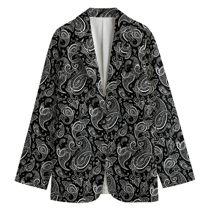Black And White Paisley Pattern Print Women's Blazer