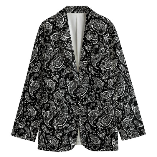 Black And White Paisley Pattern Print Women's Blazer