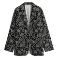 Black And White Paisley Pattern Print Women's Cotton Blazer