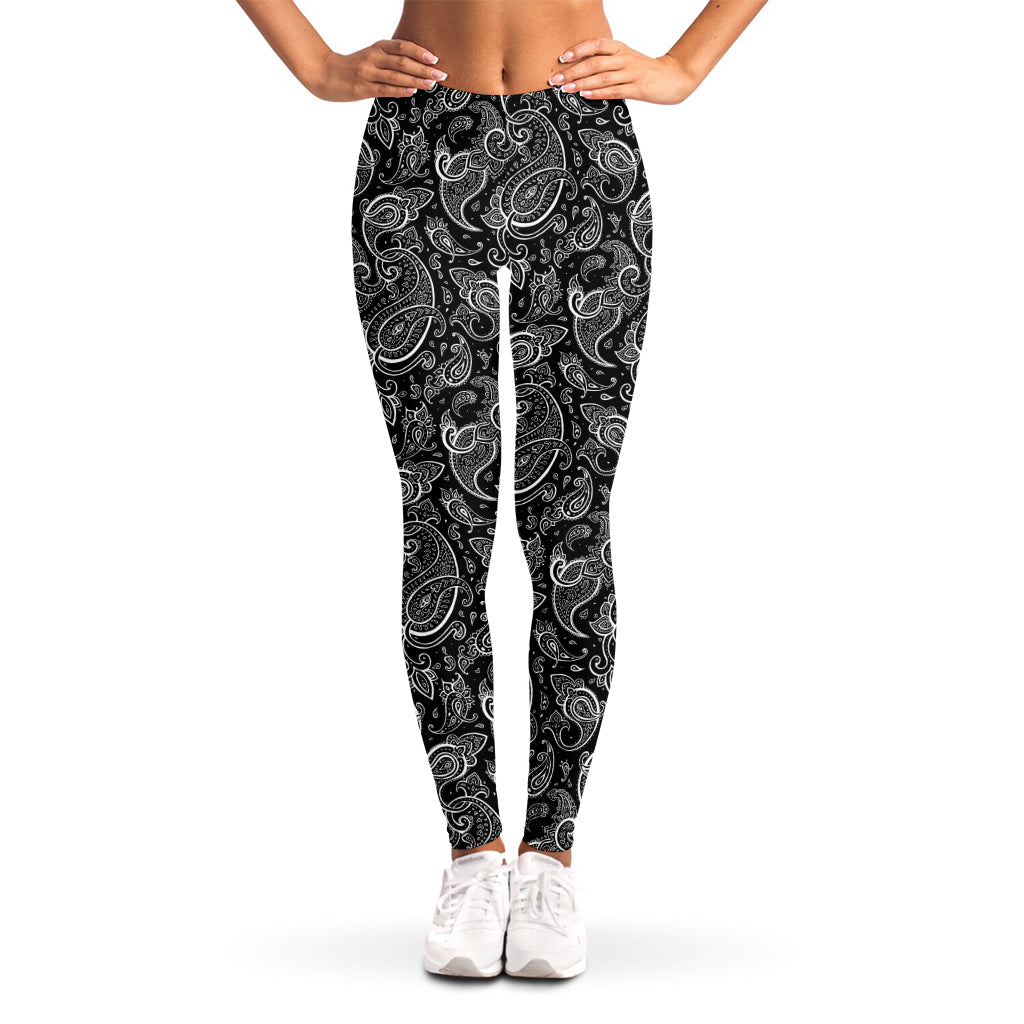 Black And White Paisley Pattern Print Women's Leggings