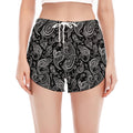 Black And White Paisley Pattern Print Women's Split Running Shorts