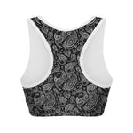 Black And White Paisley Pattern Print Women's Sports Bra