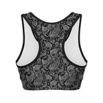 Black And White Paisley Pattern Print Women's Sports Bra