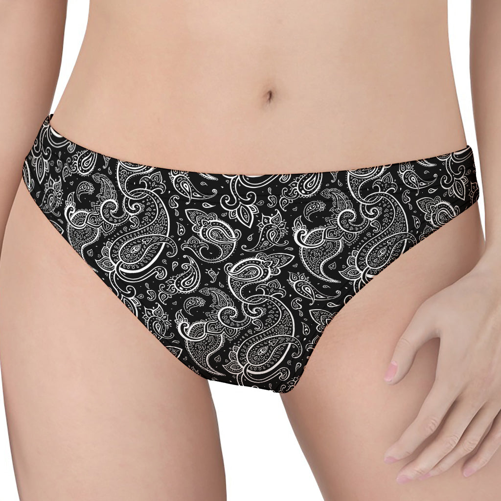 Black And White Paisley Pattern Print Women's Thong