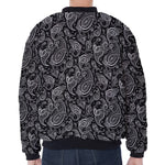 Black And White Paisley Pattern Print Zip Sleeve Bomber Jacket