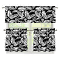 Black And White Palm Leaves Print 3 Piece Kitchen Curtains