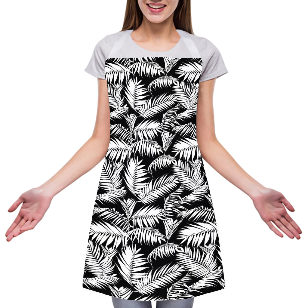 Black And White Palm Leaves Print Adjustable Apron