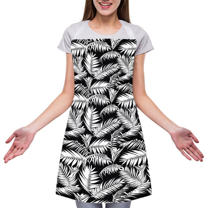 Black And White Palm Leaves Print Adjustable Apron