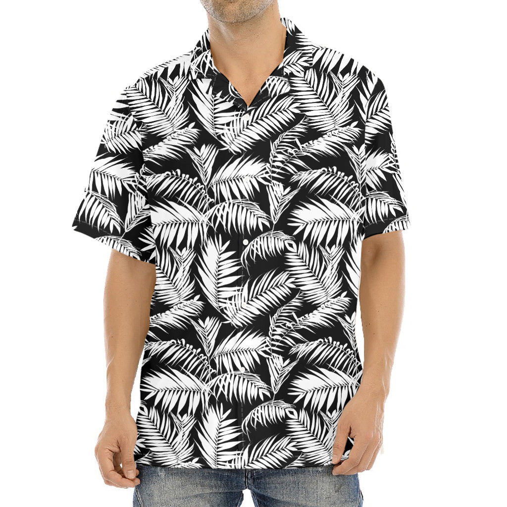 Black And White Palm Leaves Print Aloha Shirt