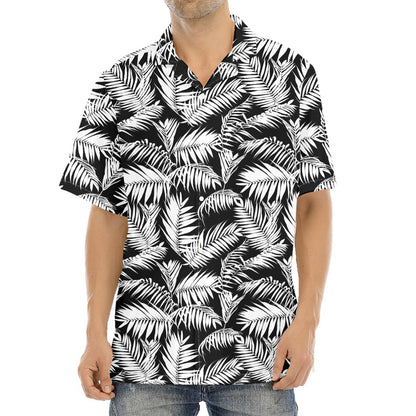 Black And White Palm Leaves Print Aloha Shirt