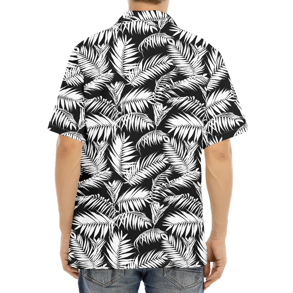 Black And White Palm Leaves Print Aloha Shirt