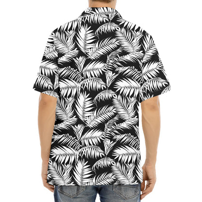 Black And White Palm Leaves Print Aloha Shirt