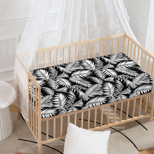Black And White Palm Leaves Print Baby Crib Sheet