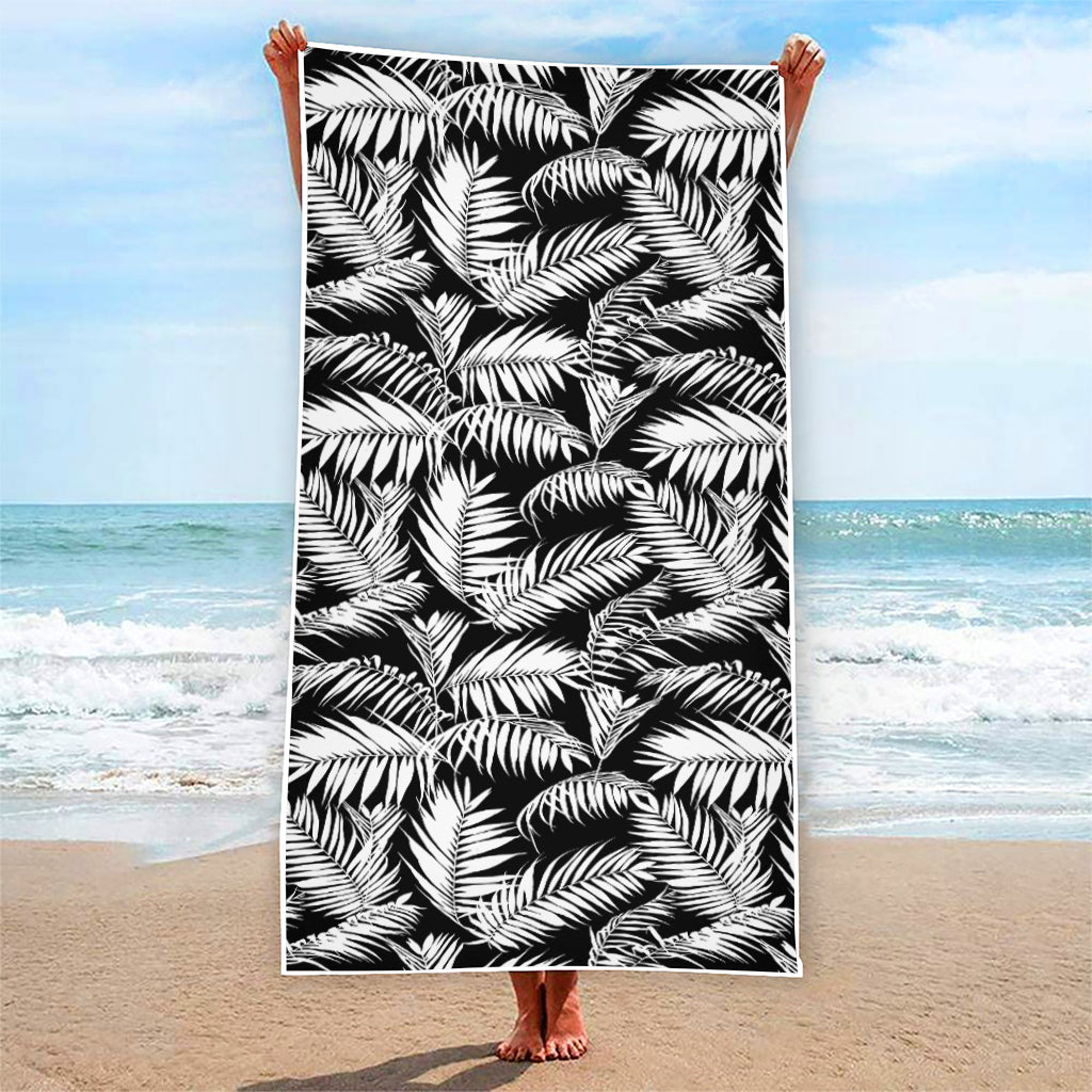 Black And White Palm Leaves Print Beach Towel