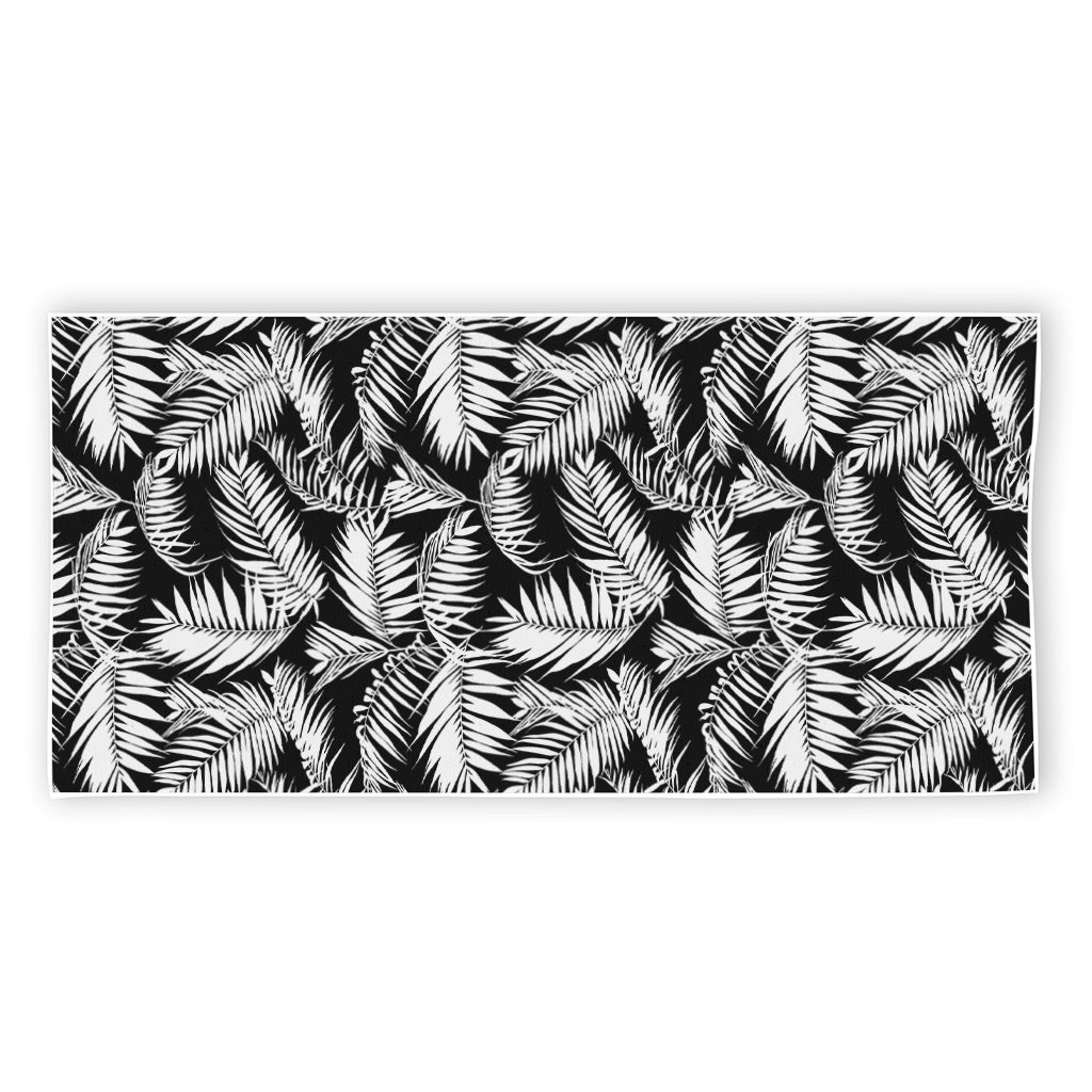 Black And White Palm Leaves Print Beach Towel