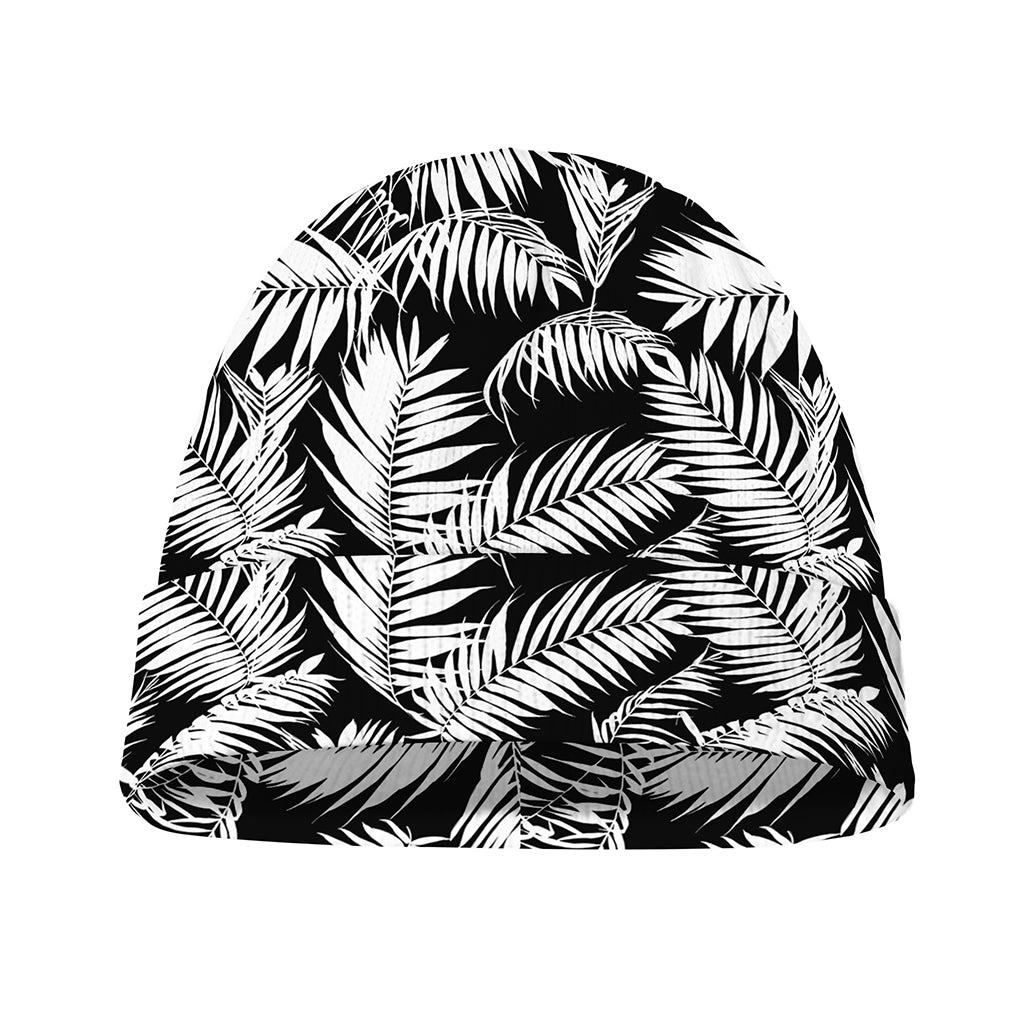 Black And White Palm Leaves Print Beanie
