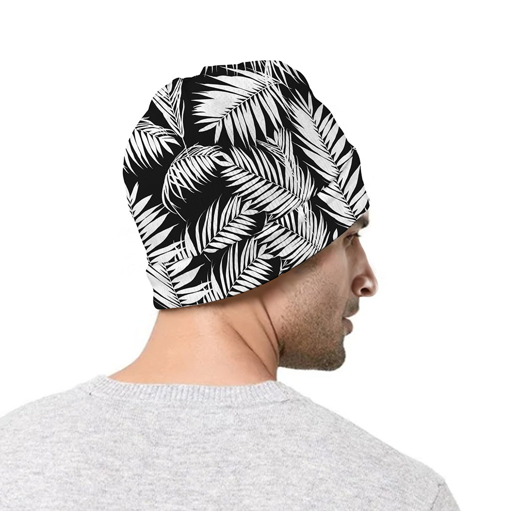 Black And White Palm Leaves Print Beanie