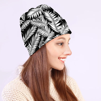 Black And White Palm Leaves Print Beanie