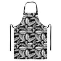 Black And White Palm Leaves Print Bib Apron With Pocket