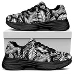 Black And White Palm Leaves Print Black Chunky Shoes