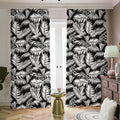 Black And White Palm Leaves Print Dimout Pencil Pleat Curtains