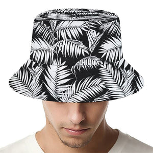 Black And White Palm Leaves Print Bucket Hat