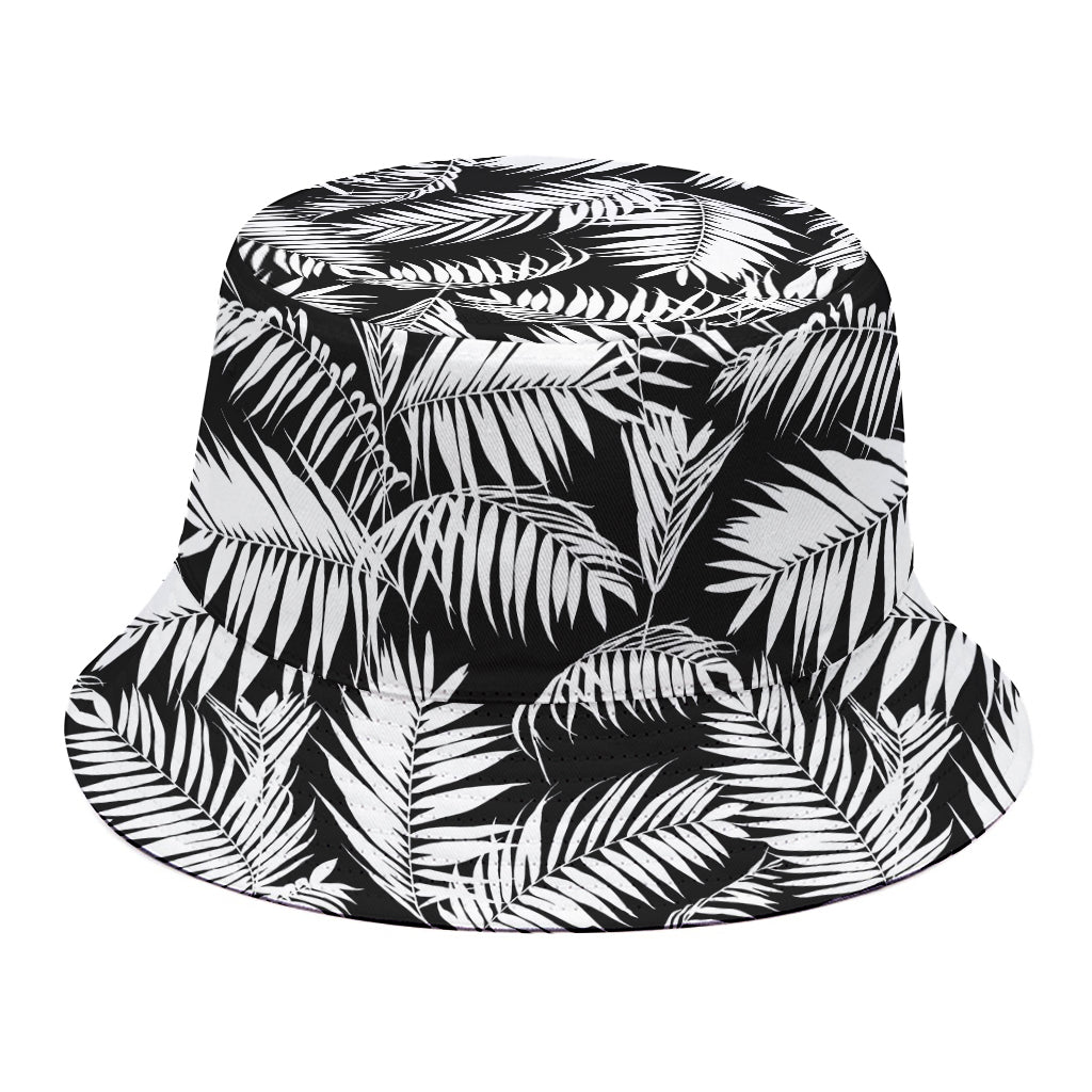 Black And White Palm Leaves Print Bucket Hat