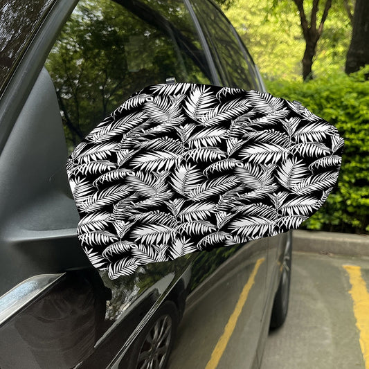 Black And White Palm Leaves Print Car Side Mirror Covers