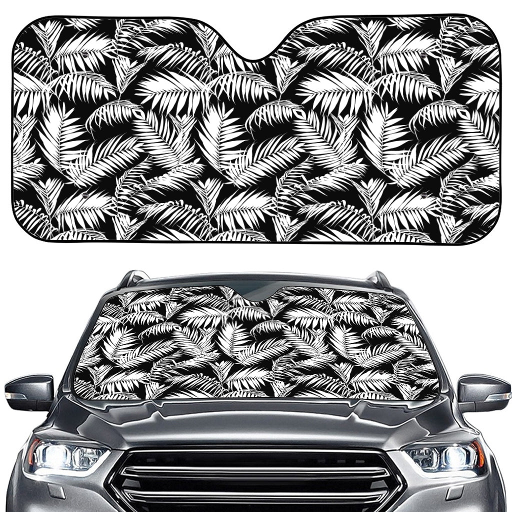 Black And White Palm Leaves Print Car Windshield Sun Shade