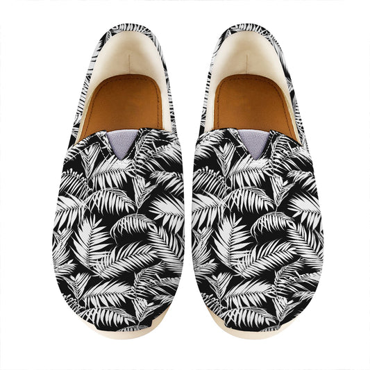 Black And White Palm Leaves Print Casual Shoes