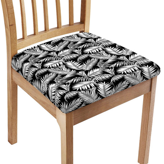 Black And White Palm Leaves Print Chair Cushion Cover