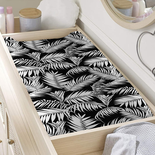 Black And White Palm Leaves Print Changing Pad Cover