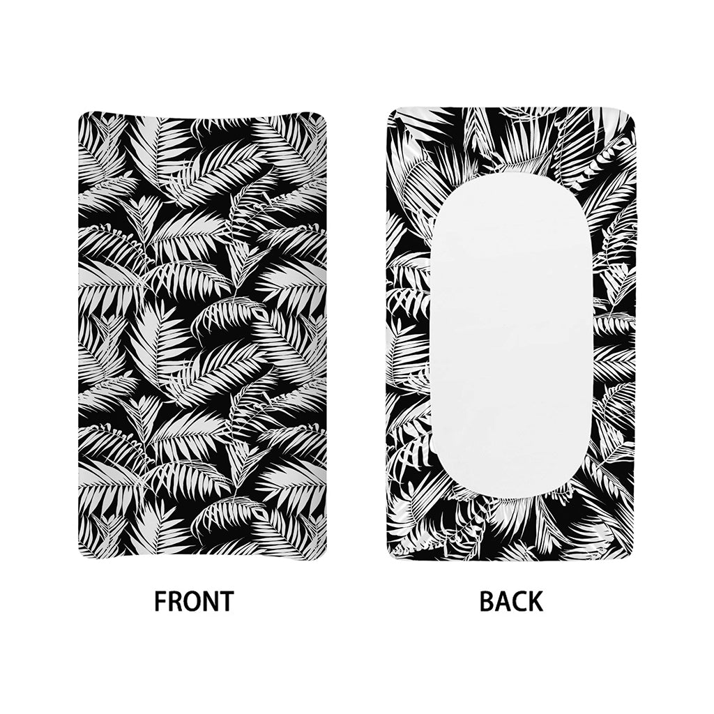 Black And White Palm Leaves Print Changing Pad Cover