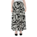 Black And White Palm Leaves Print Chiffon Maxi Skirt