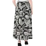 Black And White Palm Leaves Print Chiffon Maxi Skirt
