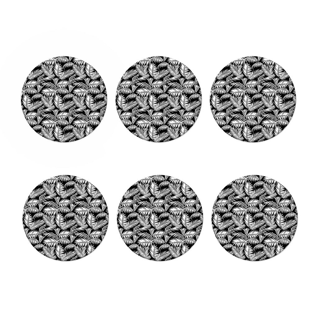 Black And White Palm Leaves Print Coaster Set