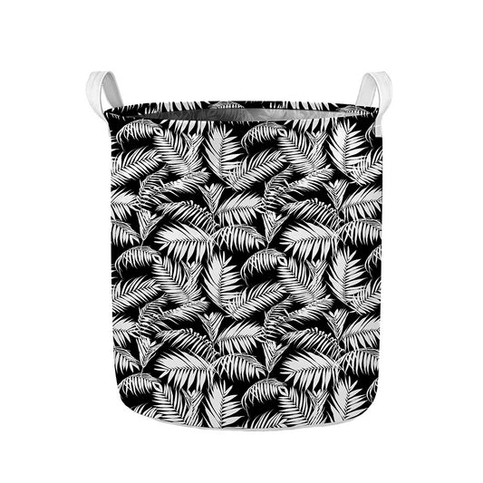 Black And White Palm Leaves Print Collapsible Laundry Basket