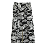Black And White Palm Leaves Print Cotton Front Slit Maxi Skirt