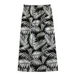 Black And White Palm Leaves Print Cotton Front Slit Maxi Skirt