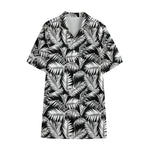 Black And White Palm Leaves Print Cotton Hawaiian Shirt