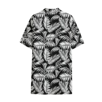 Black And White Palm Leaves Print Cotton Hawaiian Shirt