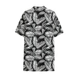 Black And White Palm Leaves Print Cotton Hawaiian Shirt